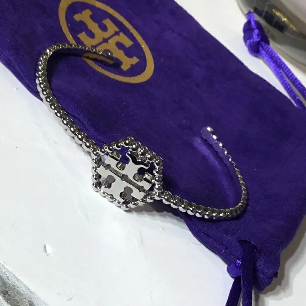 TORY BURCH HEXAGON SILVER OPEN BRACELET